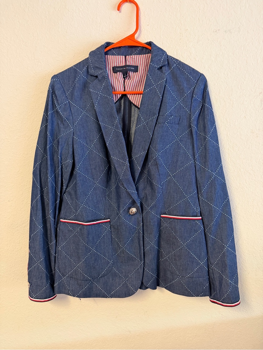 Tommy Hilfiger Women's Blue Quilted Blazer Sz 6